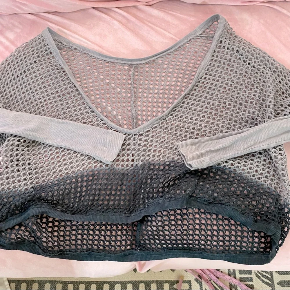 Cool Net Overshirt Sweater Oversized Knit Mesh Thermal Longsleeve Ombré Blouse